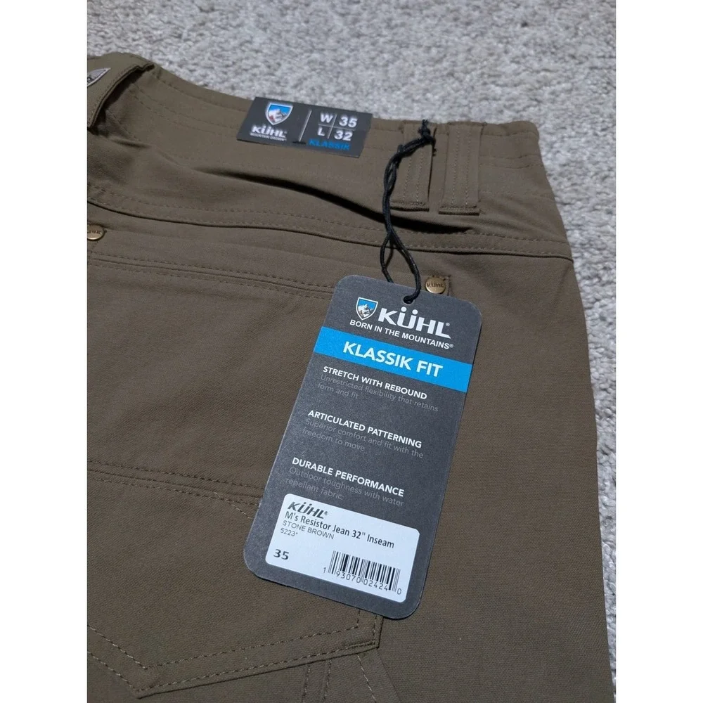 KUHL Resistor Jean Men 35x32 Stone Brown Klassik Fit Stretch Hiking Outdoor Pant